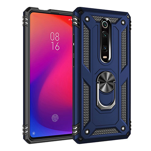 Silikon Hülle Handyhülle und Kunststoff Schutzhülle Tasche mit Magnetisch Fingerring Ständer R02 für Xiaomi Redmi K20 Blau