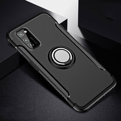 Silikon Hülle Handyhülle und Kunststoff Schutzhülle Tasche mit Magnetisch Fingerring Ständer R03 für Huawei Honor V30 Pro 5G Schwarz