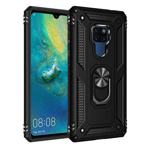 Silikon Hülle Handyhülle und Kunststoff Schutzhülle Tasche mit Magnetisch Fingerring Ständer R03 für Huawei Mate 20 Schwarz