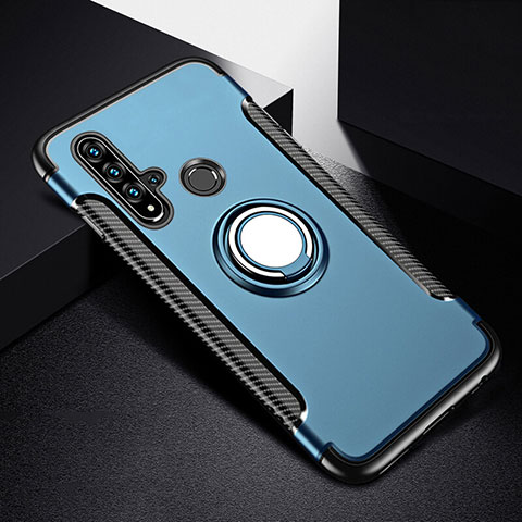 Silikon Hülle Handyhülle und Kunststoff Schutzhülle Tasche mit Magnetisch Fingerring Ständer R03 für Huawei Nova 5i Blau