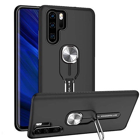 Silikon Hülle Handyhülle und Kunststoff Schutzhülle Tasche mit Magnetisch Fingerring Ständer R03 für Huawei P30 Pro Schwarz