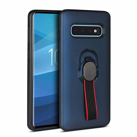 Silikon Hülle Handyhülle und Kunststoff Schutzhülle Tasche mit Magnetisch Fingerring Ständer R03 für Samsung Galaxy S10 5G Blau