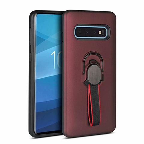 Silikon Hülle Handyhülle und Kunststoff Schutzhülle Tasche mit Magnetisch Fingerring Ständer R03 für Samsung Galaxy S10 Braun