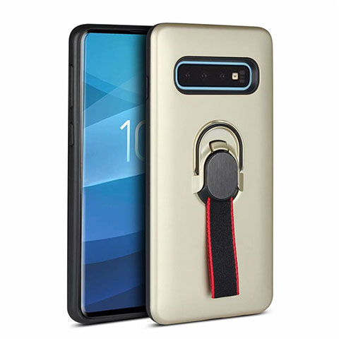 Silikon Hülle Handyhülle und Kunststoff Schutzhülle Tasche mit Magnetisch Fingerring Ständer R03 für Samsung Galaxy S10 Gold