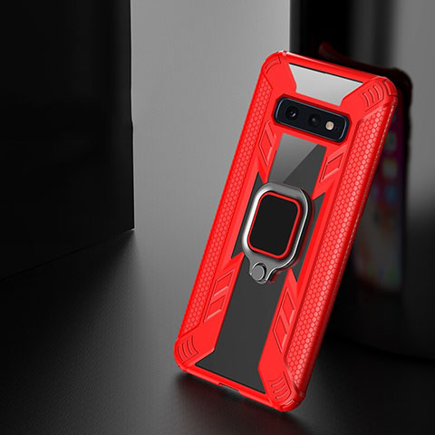 Silikon Hülle Handyhülle und Kunststoff Schutzhülle Tasche mit Magnetisch Fingerring Ständer R03 für Samsung Galaxy S10e Rot