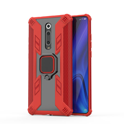 Silikon Hülle Handyhülle und Kunststoff Schutzhülle Tasche mit Magnetisch Fingerring Ständer R03 für Xiaomi Mi 9T Pro Rot