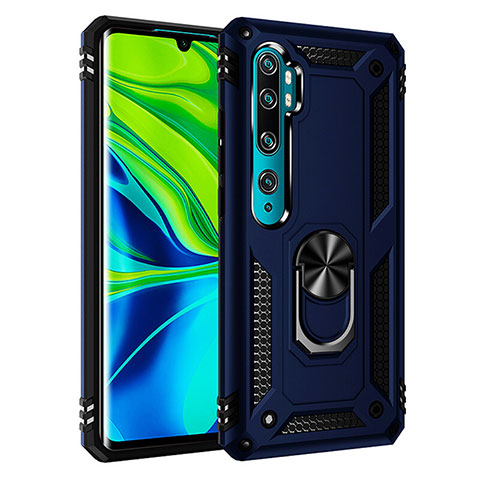 Silikon Hülle Handyhülle und Kunststoff Schutzhülle Tasche mit Magnetisch Fingerring Ständer R03 für Xiaomi Mi Note 10 Pro Blau