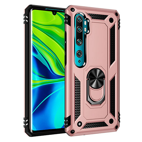 Silikon Hülle Handyhülle und Kunststoff Schutzhülle Tasche mit Magnetisch Fingerring Ständer R03 für Xiaomi Mi Note 10 Pro Rosegold