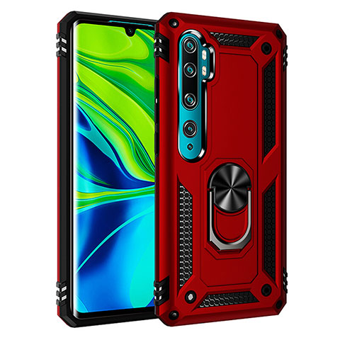 Silikon Hülle Handyhülle und Kunststoff Schutzhülle Tasche mit Magnetisch Fingerring Ständer R03 für Xiaomi Mi Note 10 Pro Rot