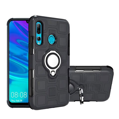 Silikon Hülle Handyhülle und Kunststoff Schutzhülle Tasche mit Magnetisch Fingerring Ständer R04 für Huawei Honor 20E Schwarz