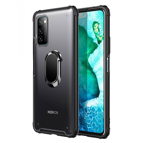 Silikon Hülle Handyhülle und Kunststoff Schutzhülle Tasche mit Magnetisch Fingerring Ständer R04 für Huawei Honor V30 Pro 5G Schwarz