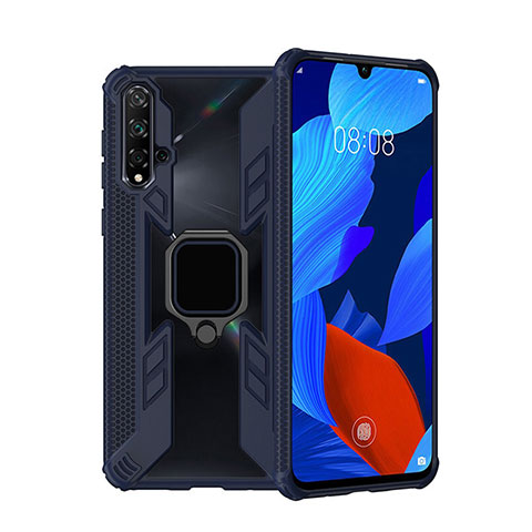 Silikon Hülle Handyhülle und Kunststoff Schutzhülle Tasche mit Magnetisch Fingerring Ständer R04 für Huawei Nova 5 Blau