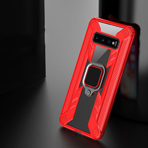 Silikon Hülle Handyhülle und Kunststoff Schutzhülle Tasche mit Magnetisch Fingerring Ständer R04 für Samsung Galaxy S10 5G Rot