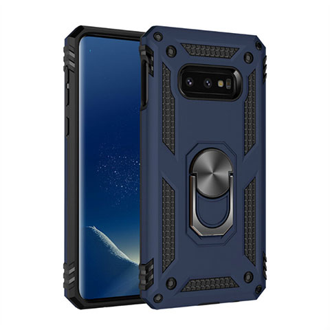 Silikon Hülle Handyhülle und Kunststoff Schutzhülle Tasche mit Magnetisch Fingerring Ständer R04 für Samsung Galaxy S10e Blau