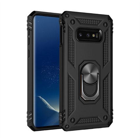 Silikon Hülle Handyhülle und Kunststoff Schutzhülle Tasche mit Magnetisch Fingerring Ständer R04 für Samsung Galaxy S10e Schwarz