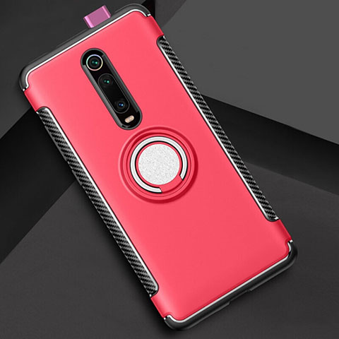 Silikon Hülle Handyhülle und Kunststoff Schutzhülle Tasche mit Magnetisch Fingerring Ständer R04 für Xiaomi Mi 9T Rot