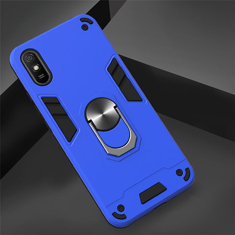 Silikon Hülle Handyhülle und Kunststoff Schutzhülle Tasche mit Magnetisch Fingerring Ständer R04 für Xiaomi Redmi 9A Blau