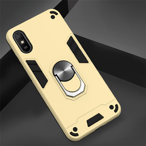 Silikon Hülle Handyhülle und Kunststoff Schutzhülle Tasche mit Magnetisch Fingerring Ständer R04 für Xiaomi Redmi 9A Gold