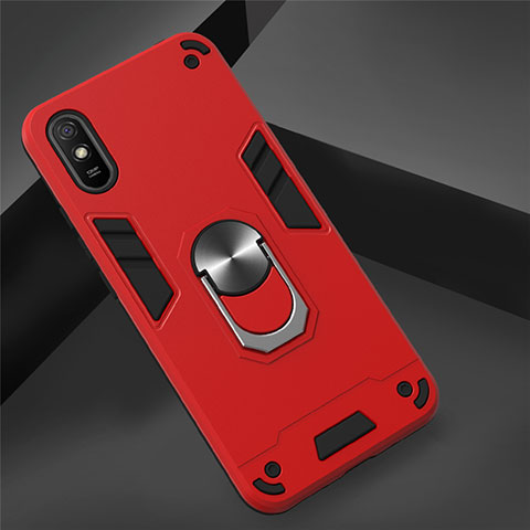 Silikon Hülle Handyhülle und Kunststoff Schutzhülle Tasche mit Magnetisch Fingerring Ständer R04 für Xiaomi Redmi 9A Rot