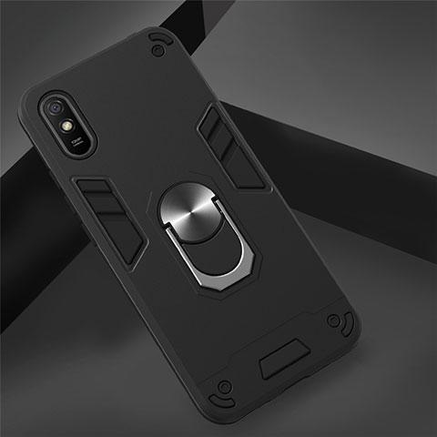 Silikon Hülle Handyhülle und Kunststoff Schutzhülle Tasche mit Magnetisch Fingerring Ständer R04 für Xiaomi Redmi 9i Schwarz