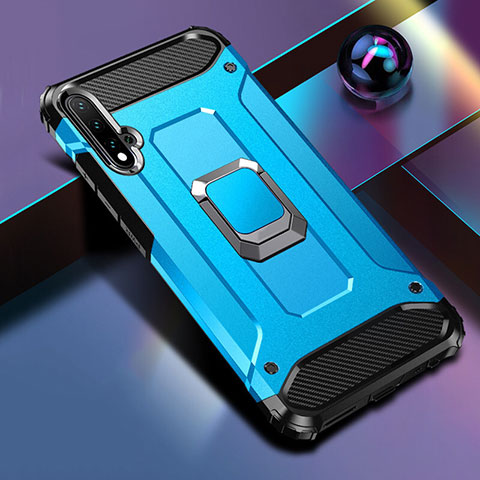 Silikon Hülle Handyhülle und Kunststoff Schutzhülle Tasche mit Magnetisch Fingerring Ständer R05 für Huawei Nova 5 Hellblau