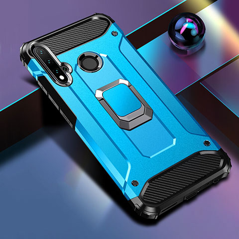 Silikon Hülle Handyhülle und Kunststoff Schutzhülle Tasche mit Magnetisch Fingerring Ständer R05 für Huawei Nova 5i Hellblau