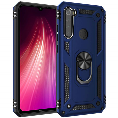 Silikon Hülle Handyhülle und Kunststoff Schutzhülle Tasche mit Magnetisch Fingerring Ständer R05 für Xiaomi Redmi Note 8 (2021) Blau