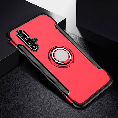 Silikon Hülle Handyhülle und Kunststoff Schutzhülle Tasche mit Magnetisch Fingerring Ständer R06 für Huawei Nova 5 Pro Rot