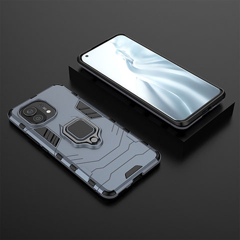 Silikon Hülle Handyhülle und Kunststoff Schutzhülle Tasche mit Magnetisch Fingerring Ständer R07 für Xiaomi Mi 11 Lite 5G NE Blau