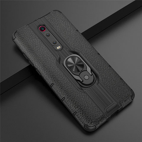 Silikon Hülle Handyhülle und Kunststoff Schutzhülle Tasche mit Magnetisch Fingerring Ständer R07 für Xiaomi Mi 9T Pro Schwarz