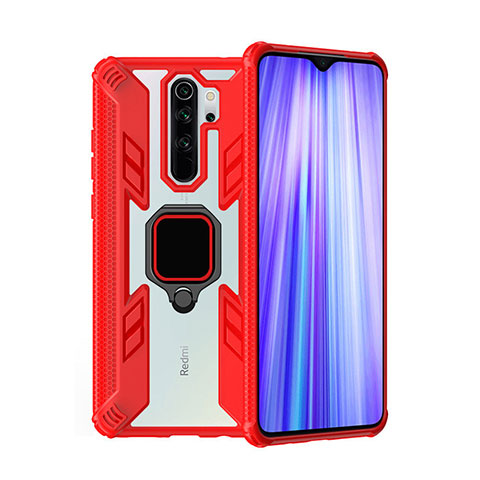 Silikon Hülle Handyhülle und Kunststoff Schutzhülle Tasche mit Magnetisch Fingerring Ständer R09 für Xiaomi Redmi Note 8 Pro Rot