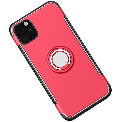 Silikon Hülle Handyhülle und Kunststoff Schutzhülle Tasche mit Magnetisch Fingerring Ständer S01 für Apple iPhone 11 Pro Rot