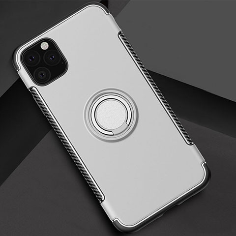 Silikon Hülle Handyhülle und Kunststoff Schutzhülle Tasche mit Magnetisch Fingerring Ständer S01 für Apple iPhone 11 Pro Silber