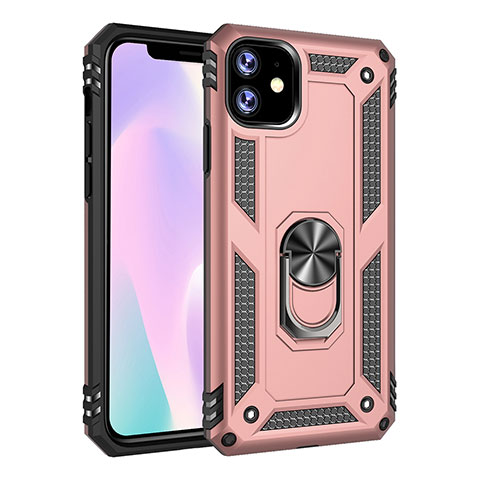 Silikon Hülle Handyhülle und Kunststoff Schutzhülle Tasche mit Magnetisch Fingerring Ständer S01 für Apple iPhone 11 Rosegold