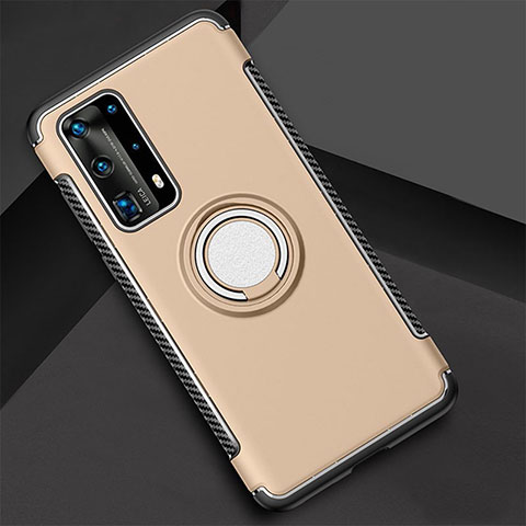 Silikon Hülle Handyhülle und Kunststoff Schutzhülle Tasche mit Magnetisch Fingerring Ständer S01 für Huawei P40 Pro+ Plus Gold