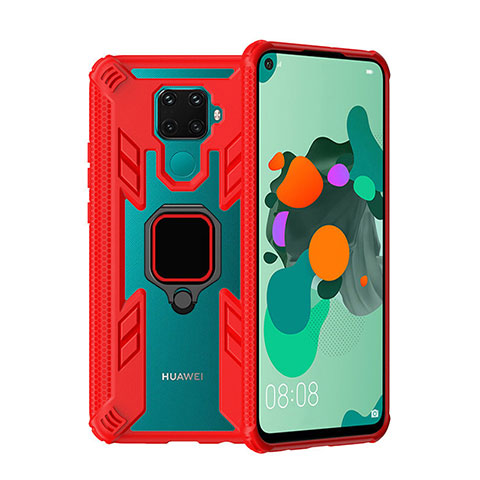 Silikon Hülle Handyhülle und Kunststoff Schutzhülle Tasche mit Magnetisch Fingerring Ständer S03 für Huawei Nova 5z Rot