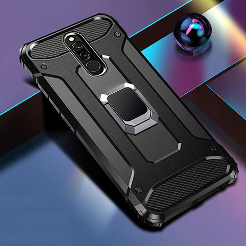 Silikon Hülle Handyhülle und Kunststoff Schutzhülle Tasche mit Magnetisch Fingerring Ständer S03 für Xiaomi Redmi 8 Schwarz