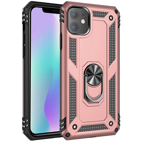 Silikon Hülle Handyhülle und Kunststoff Schutzhülle Tasche mit Magnetisch Fingerring Ständer S04 für Apple iPhone 11 Rosegold