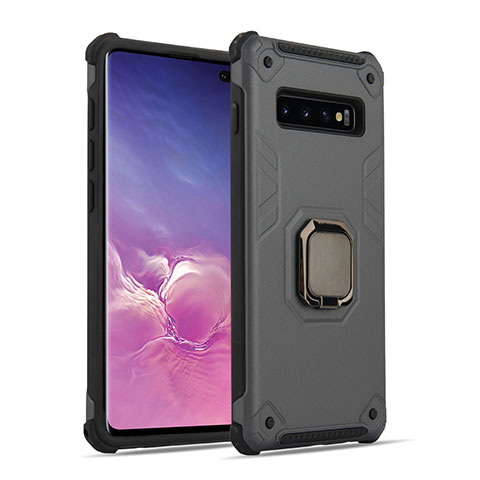 Silikon Hülle Handyhülle und Kunststoff Schutzhülle Tasche mit Magnetisch Fingerring Ständer T01 für Samsung Galaxy S10 5G Grau