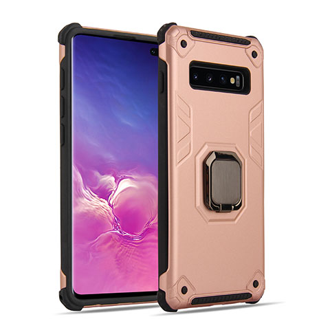 Silikon Hülle Handyhülle und Kunststoff Schutzhülle Tasche mit Magnetisch Fingerring Ständer T01 für Samsung Galaxy S10 5G Rosegold