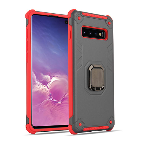 Silikon Hülle Handyhülle und Kunststoff Schutzhülle Tasche mit Magnetisch Fingerring Ständer T01 für Samsung Galaxy S10 Plus Dunkelgrau