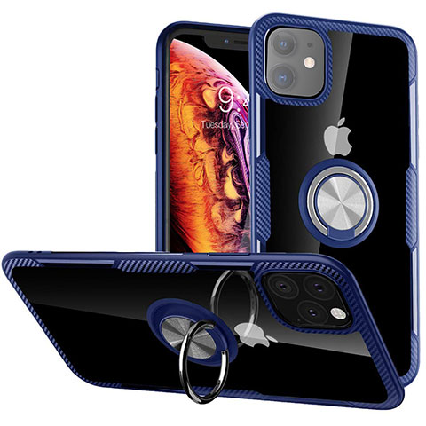 Silikon Hülle Handyhülle und Kunststoff Schutzhülle Tasche mit Magnetisch Fingerring Ständer Y02 für Apple iPhone 11 Blau