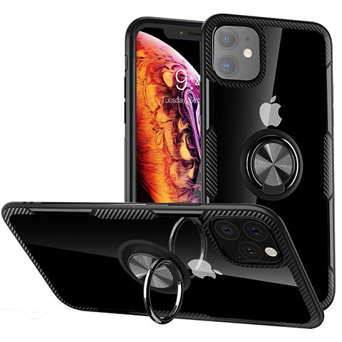 Silikon Hülle Handyhülle und Kunststoff Schutzhülle Tasche mit Magnetisch Fingerring Ständer Y02 für Apple iPhone 11 Schwarz