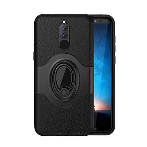 Silikon Hülle Handyhülle und Kunststoff Schutzhülle Tasche mit Magnetisch Ständer für Huawei Nova 2i Schwarz