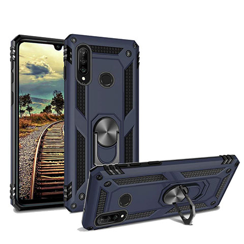 Silikon Hülle Handyhülle und Kunststoff Schutzhülle Tasche mit Magnetisch Ständer für Huawei Nova 4e Blau