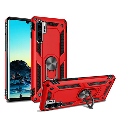 Silikon Hülle Handyhülle und Kunststoff Schutzhülle Tasche mit Magnetisch Ständer für Huawei P30 Pro Rot