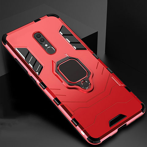 Silikon Hülle Handyhülle und Kunststoff Schutzhülle Tasche mit Magnetisch Ständer für Oppo A9X Rot
