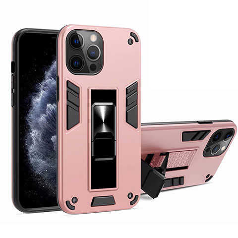 Silikon Hülle Handyhülle und Kunststoff Schutzhülle Tasche mit Magnetisch Ständer H01 für Apple iPhone 12 Pro Max Rosa