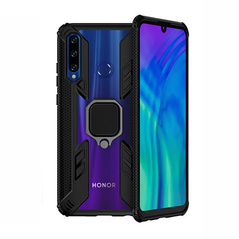 Silikon Hülle Handyhülle und Kunststoff Schutzhülle Tasche mit Magnetisch Ständer H02 für Huawei Honor 10i Schwarz