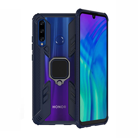 Silikon Hülle Handyhülle und Kunststoff Schutzhülle Tasche mit Magnetisch Ständer H02 für Huawei Honor 20E Blau